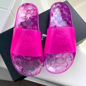 Bold pink coach sandals